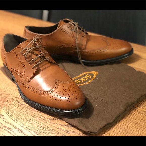 Tod's Mens Leather Derby Brogue Oxford Dress Shoes